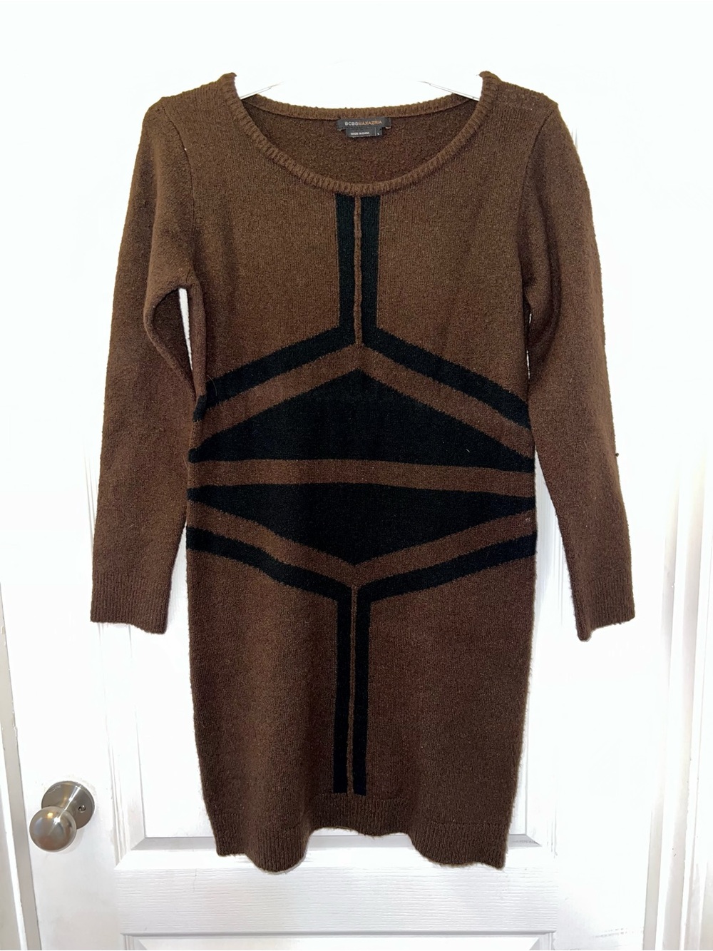 BCBGMaxAzria Brown Knit Sweater with Black Stripes